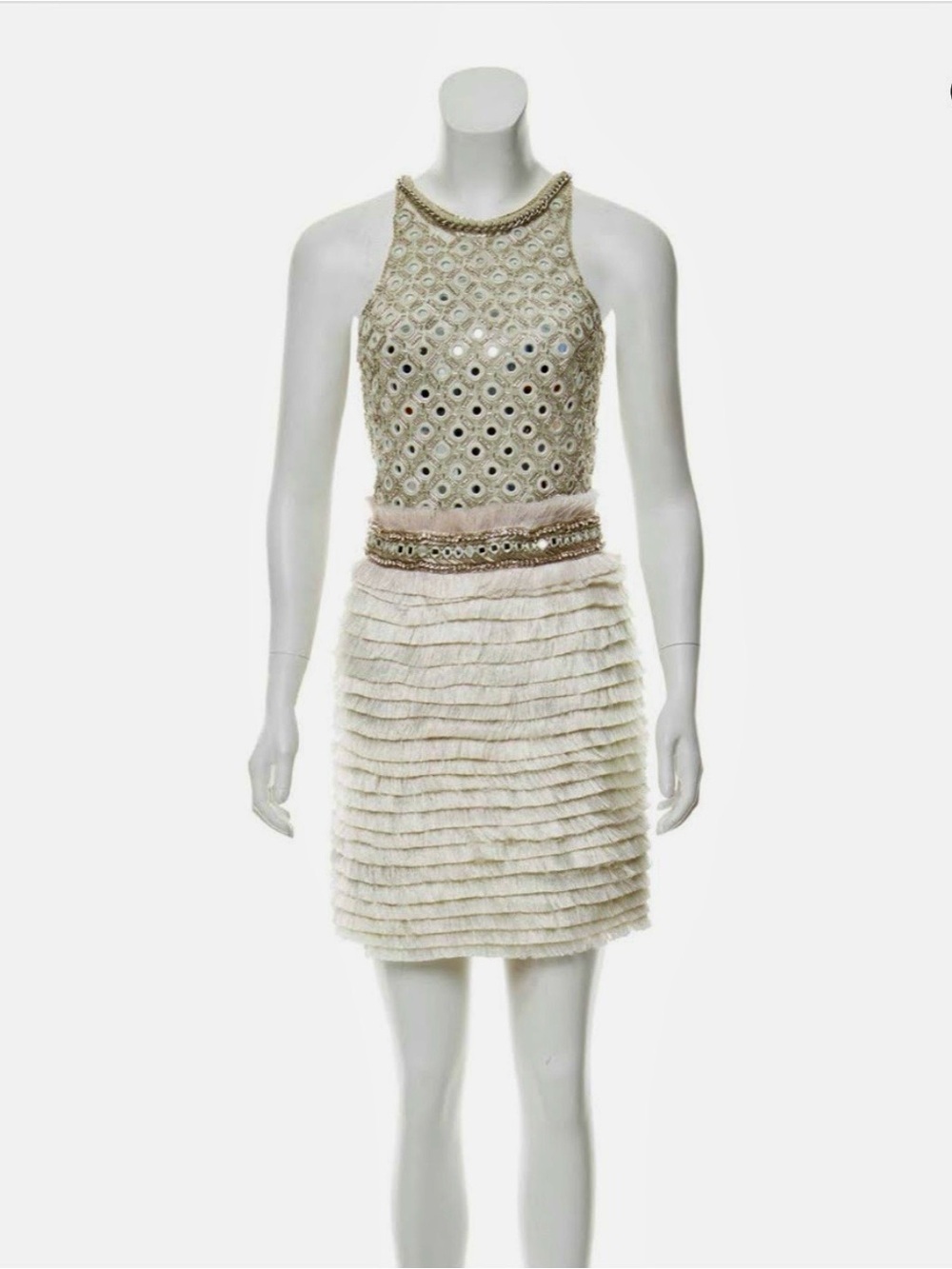 Amen Couture Ivory Beaded Fringe Mini Dress size 42